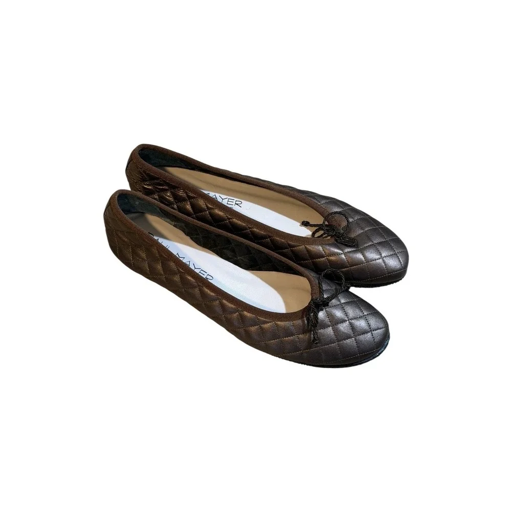 Paul Mayer Attitudes Ballet 9 Flats Metallic Brown Quilted Leather Slip On Shoes